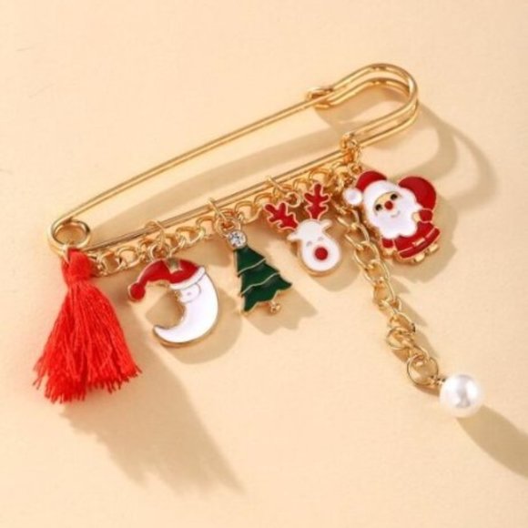 Christmas Tree & Tassel Charm Brooch - Picture 1 of 1